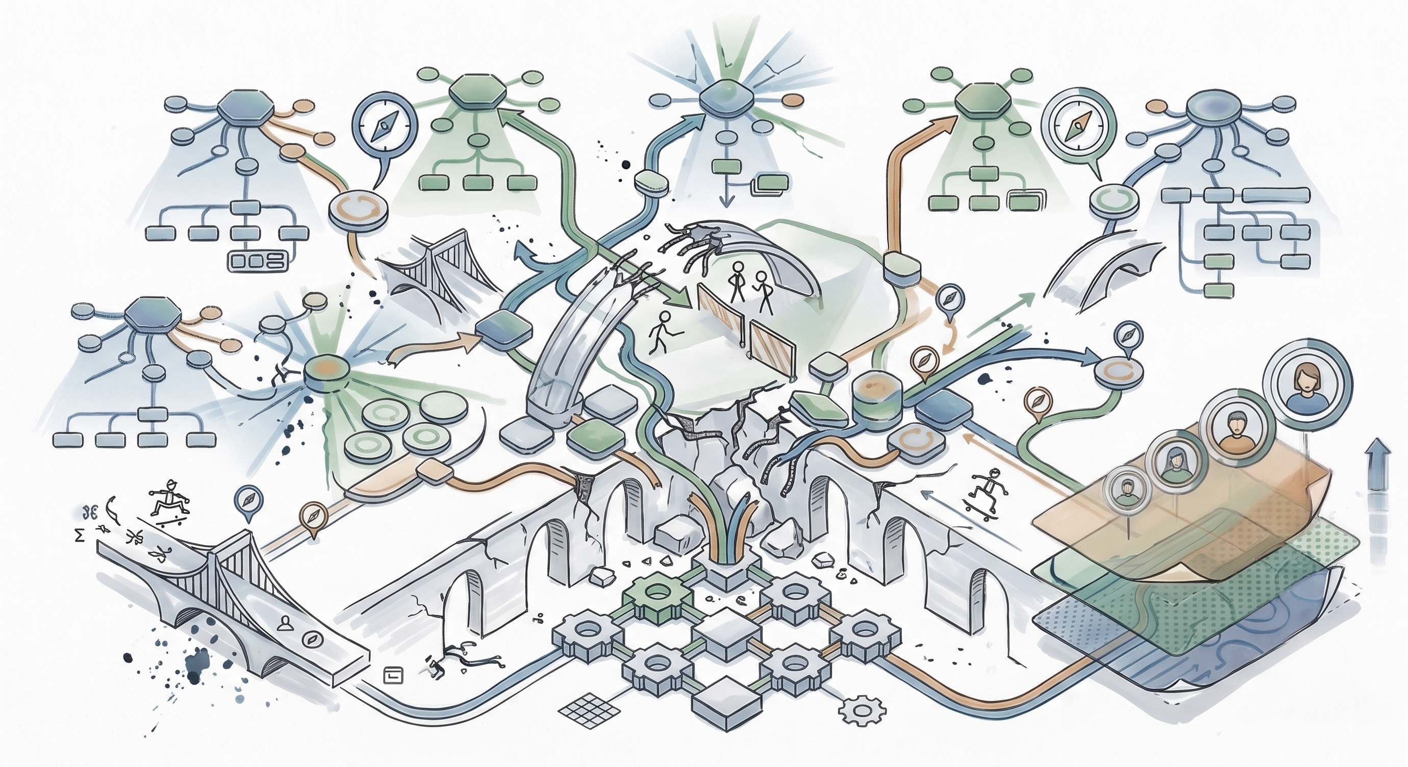 Illustration of fragmented enterprise navigation paths and ownership structures